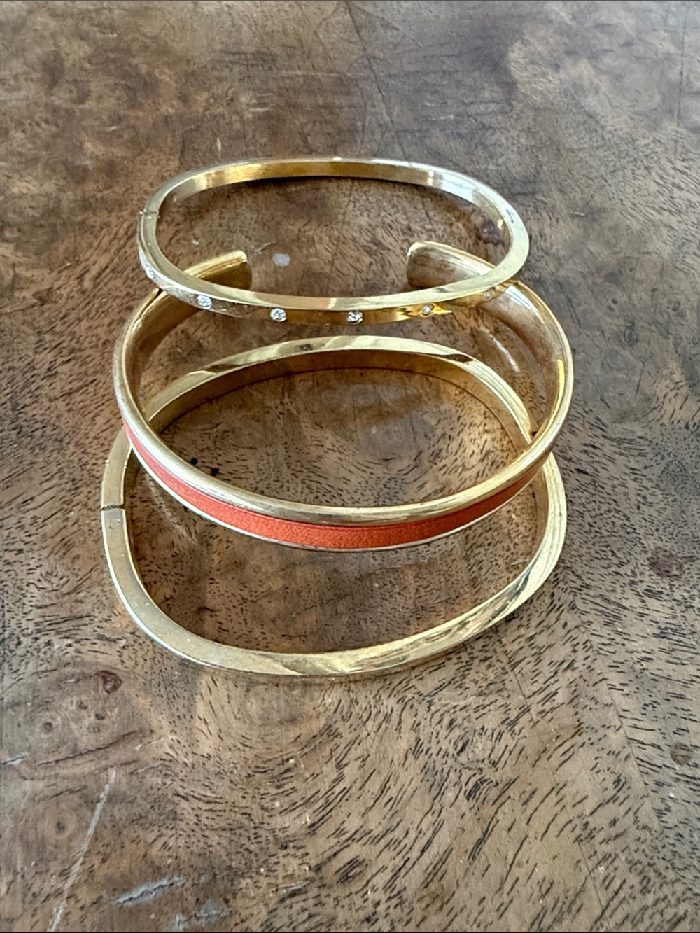 Gold Tone Women's Bangle Set with Orange Accent